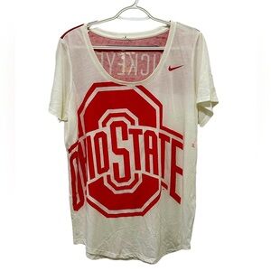Nike Ohio State Buckeyes Deep V Neck Tee Size Large Red White NCAA Graphic Tee